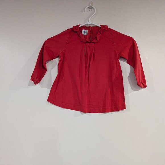 Petit Bateau Ruffle Collar Jersey Long Sleeve Top Coral Pink Size 4 - Picture 1 of 4